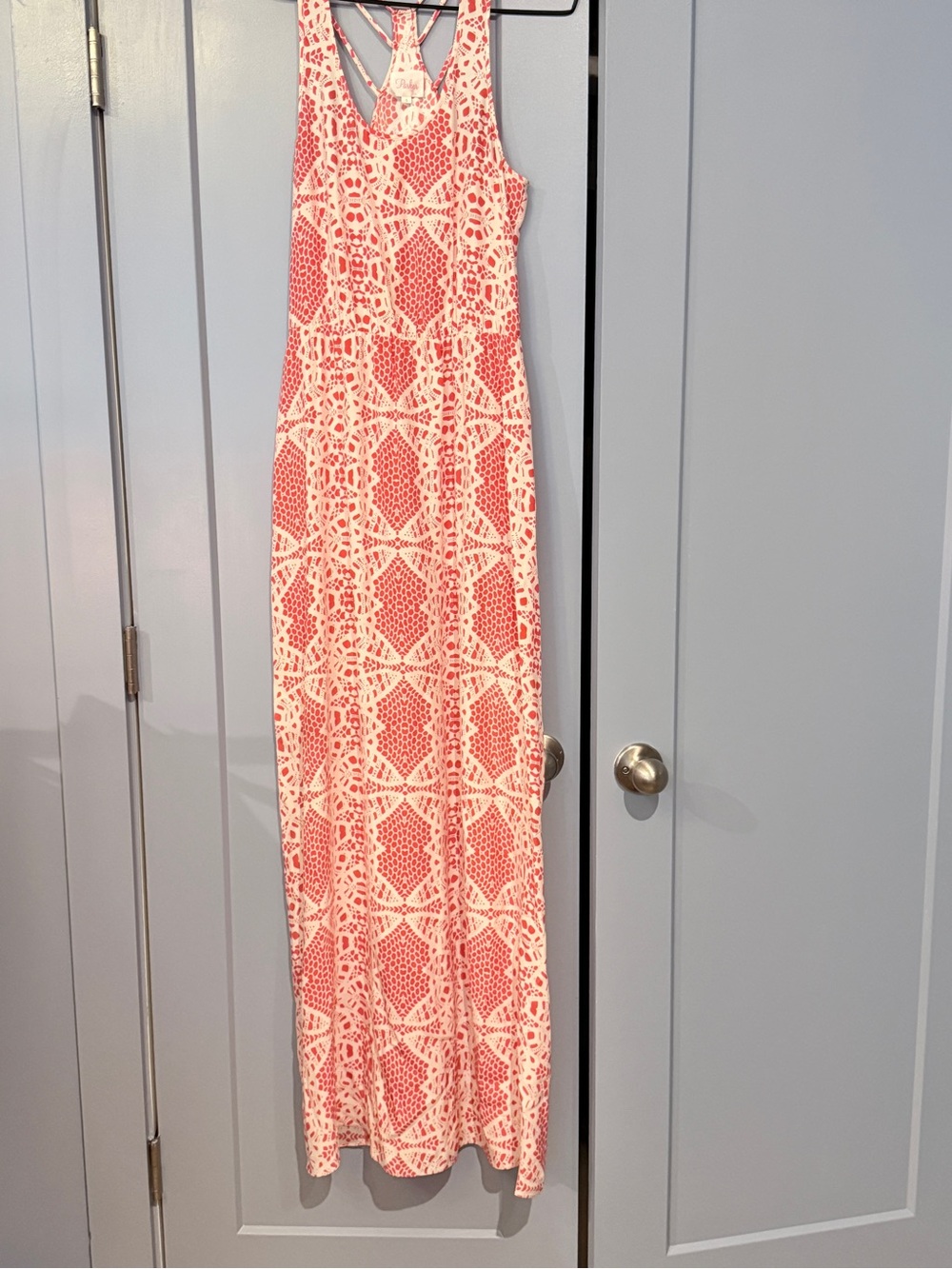 Parker Red and White Patterned Maxi Dress- Size S